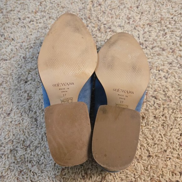 Gee WaWa Mules Womens SZ EU 37 US 6.5-7 Blue Suede Ankle Wrap Bootie Shoes Boho - Picture 5 of 9